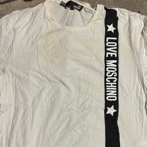 Love Moschino White Tee with Black Star Stripe “ Love Moschino logo”